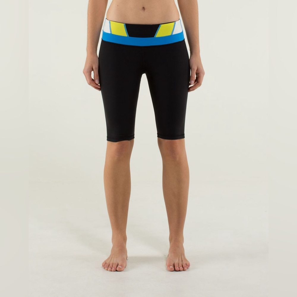 lululemon athletica Black Athletic Shorts with Blue and Yellow Waistband